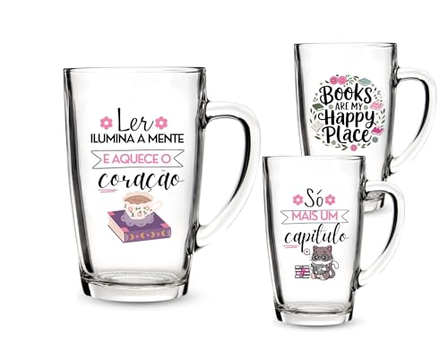 1 Caneca Estampa Liter&aacute;ria 300ml Vidro Tem&aacute;tica S&oacute; Mais Um Capitulo Para Presente Quem Ama Ler...