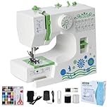 Macchina da Cucire Elettronica Portatile, Qoosea 12 Punti di Cucitura Mini Macchina da Cucire Bambini e Principianti, Cucitrice Automatica per Tessuti con Pedale Luce LED e Kit di Attrezzi Verde