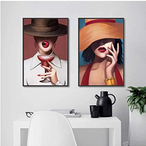 Tableau moderne pour salon : la toile art élégant fille au chapeau