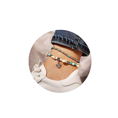 Image of Softones Blue Starfish Turtle Anklet Multilayer Charm Beads Sea Handmade Boho Anklet Foot Jewelry for Women