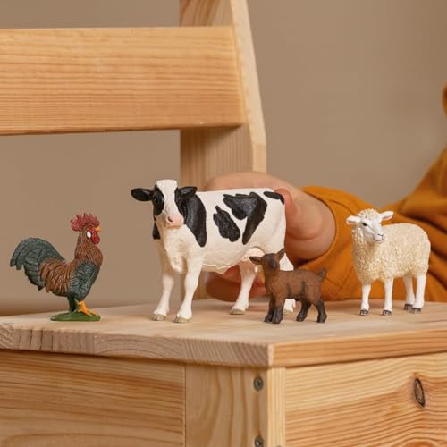 schleich FARM WORLD | Bauernhof Starterset 42729 | Spielset mit Ziege, Kuh, Schaf & Hahn | detailgetreue Tierfiguren & Sammelfiguren | Bauernhof Spielzeug ab 3 Jahren | schleich Tiere Set aus 4 Teilen