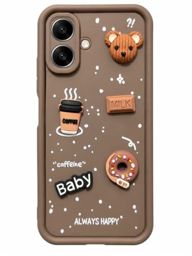 Image of Bintage Back Cover Compatible for Tecno KM4 / Spark Go 2 | Cute Fun Ball | 3D Taddy Smiley Coffee | Milk Case | Full Body Protection - Brown