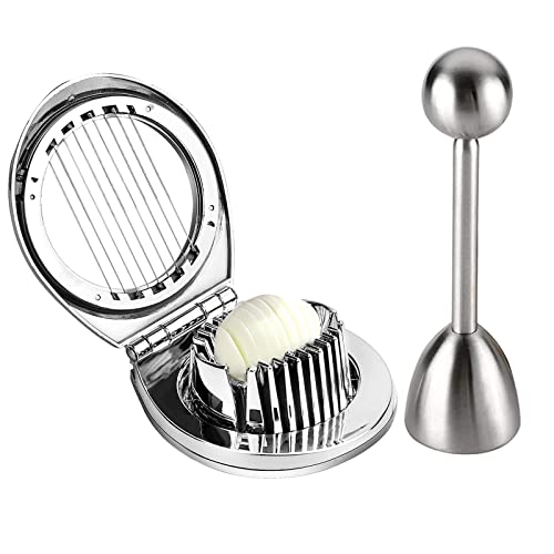 2 Pieza Cortador de huevos 2 en 1, Cortadora de Huevos para Cocidos, Cortador de huevos, Cortador de acero inoxidable 304, 2 en 1Herramienta para Cortar Huevos,Apto para hacer ensaladas y sándwiches Cover