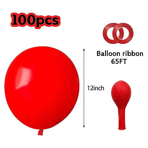Image of ASIYUHY Red Balloons 12 Inch 100 Pack Thicken Latex Red Balloon with 2 Rolls of Ribbon Round Helium Balloons for Christmas Valentine Birthday Wedding Baby Shower Party Decorations