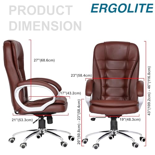Image of Leatherette Ergonomic High Back Brown Cushion Office Chair Executive Revolving Boss Chair Working Office Chair(Brown) - Premium High Back Ergonomic Leatherette Office & Work from Home Chair