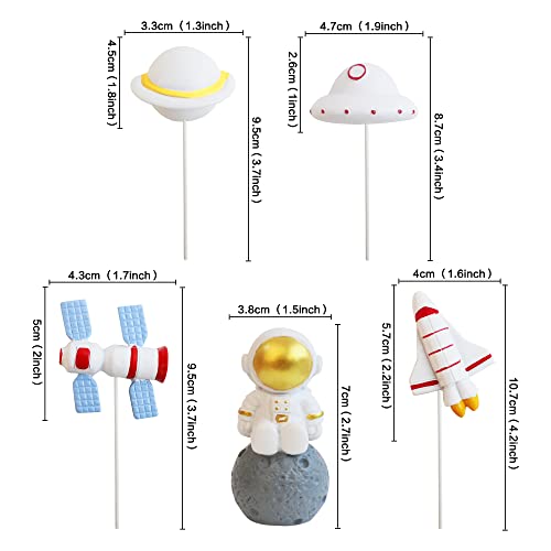 Ercadio 5 Pack Resin Space Astronaut Rocket 3D Cake Toppers Figurines Action Figure Planet Cake Decor Spacemen Theme Cupcake Picks For Baby Shower Birthday Party Cake Decoration Supplies #TOP1