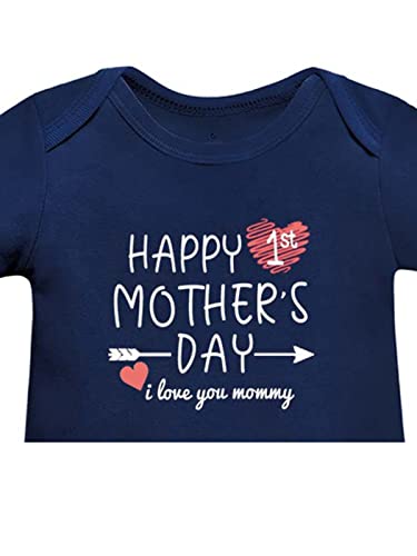 Fedpop Baby Boy Girl Infant Mothers Day Gift Onesie Bodysuit Mom Happy 1St Mothers Day Cotton Mommy's Day Outfit Navy Blue 0-3 Months #TOP4