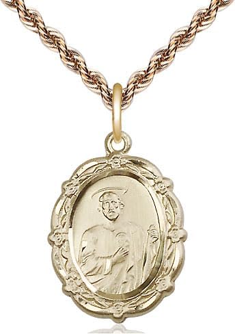 14kt Gold Saint Jude Pendant on a 24 inch Gold Filled French Rope Chain