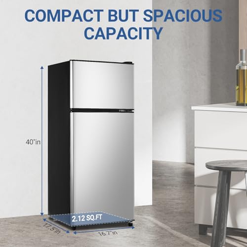 Image of Dorm Fridge with Freezer, Small Refrigerator 3.5 Cu. Ft. with Freezer for Apartment, Temperature Adjustable Apartment Size Fridge for Kichen, College, RV, Office, Silver