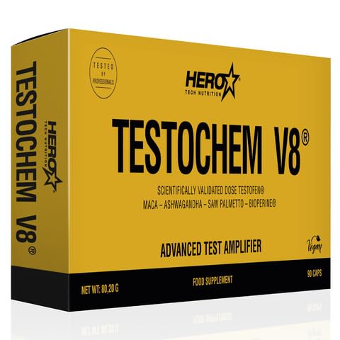 HERO TECH | TESTOCHEM V8 90 Cáps. | Aumentador de testosterona | Aumento de fuerza y energía | Ingredientes 100% naturales
