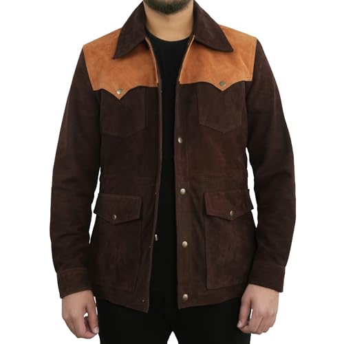 Men's Leather Suede Jacket | Genuine Suede Leather Trucker Jacket Shirt Collar Mens Western Jacket