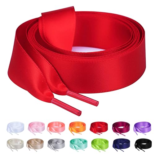 Image of Booyckiy 3 /4 inch Wide Satin Ribbon Shoelaces Flat Colorful Shoe Laces for Women Girls