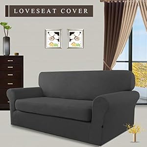 Easy-Going 2 Pieces Microfiber Stretch Sofa Slipcover – Spandex Soft Fitted Sofa Couch Cover, Washable Furniture Protector with Elastic Bottom Kids, Pet (Loveseat, Dark Gray Easy Going 2 Pieces Microfiber Stretch Sofa Slipcover–Spandex Soft Fitted Sofa Couch Cover Washable Furniture Protector with Elastic Bottom Kids Pet Loveseat Dark Gray