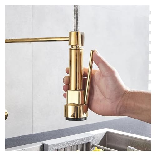 Robinet de cuisine mural pour évier profond douchette rétractable bronze - 6
