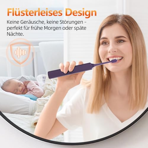Elektrische Zahnbürste, Schallzahnbürste, Zahnbürste Mit 180 Tagen Akkulaufzeit Und Timer, 3 Intensitäten, 5 Modi, 40000 VPM, IPX7, lila