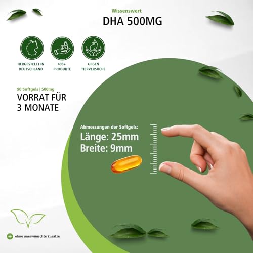 fairvital DHA Kapseln 500mg, 90 Softgels, Fischöl, HOCHDOSIERT, Docosahexaensäure und Eicosapentaensäure