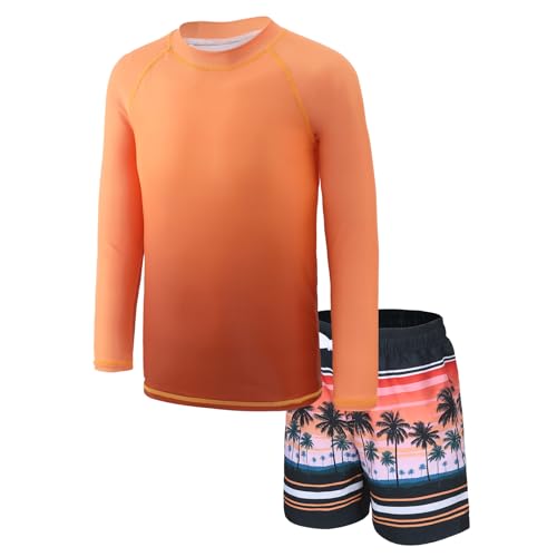 Boys Rash Vest Swim Set Kids Two Pieces Swimsuit Long Sleeve Swimming Costume Top Shorts Trunks Age 11-12 Years