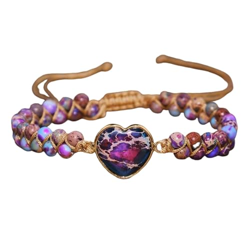 Image of Women Boho Wrap Bracelet,Handmade Natural Stone Crystal Emperor Beads Heart Bracelet, Fashion Bohemian Jewelry Gift for Women