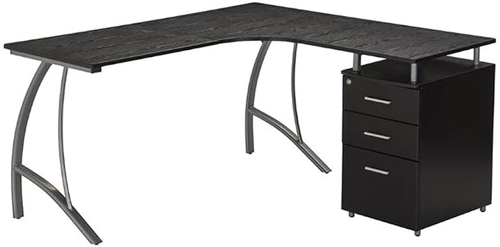 Scranton & Co Modern Wood L-Shaped Corner Desk, Espresso Finish, 30" H x 55" W x 59" D, MDF Panels with PVC Laminate, Built-in Locking Storage & Hanging File Cabinet, Space-Saving Home Office Desk