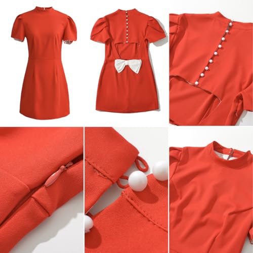 Image of AMPOSSTO Women's Elegant Bow Backless Hollow Out Mini Dress Turtleneck Short Sleeve Pad Shoulder Dresses for Party Cocktail