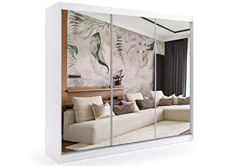 ALTDECOR Kleiderschrank mit Spiegel und Schiebetüren, kugelgelagerte Führungsschienen und Aluminium-Leisten 180 cm Weiß Cover