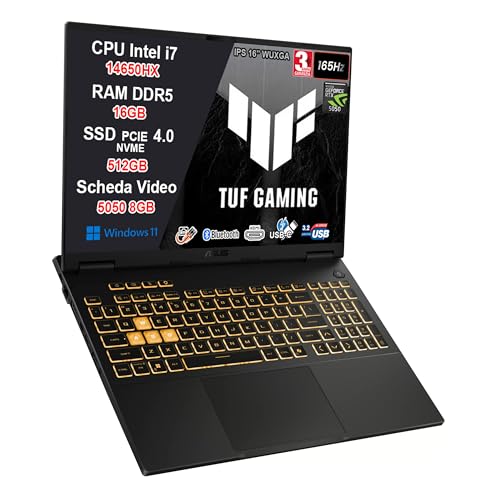 TUF Gaming F16 Intel i7-14650HX, RTX 5050 8GB GDDR7, 16GB DDR5, SSD 512GB, Display 16" WUXGA IPS 165Hz G-SYNC Anti-Glare, Thunderbolt 4, HDMI 2.1, LAN, Wi-Fi 6E, Windows 11 Home, 36 Mesi Garanzia - Notebook - Immagine 1