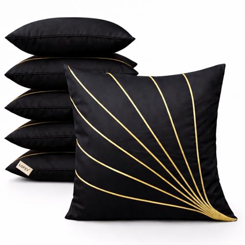 Image of LOFEY Dupion Silk Cushion Cover, 16 x 16 Inch (40 x 40 cm), Decorative Sofa Pillow Cover, Zipper Closure (2, Black)