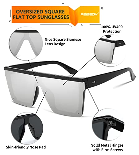 Image of FEISEDY Oversized Square Trendy Sunglasses Womens Mens Futuristic Flat Top Visor Shades UV400 B2470