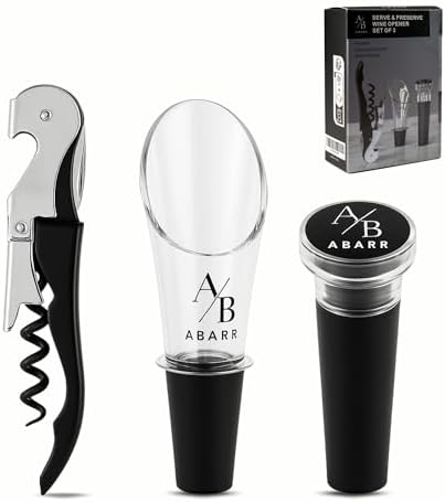 Abridor de vino, aireador y tapon de vacio, set de 3 piezas