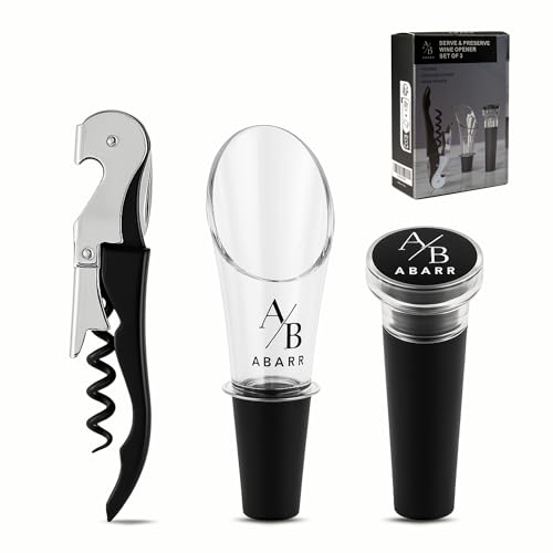 Abridor de vino, aireador y tapon de vacio, set de 3 piezas