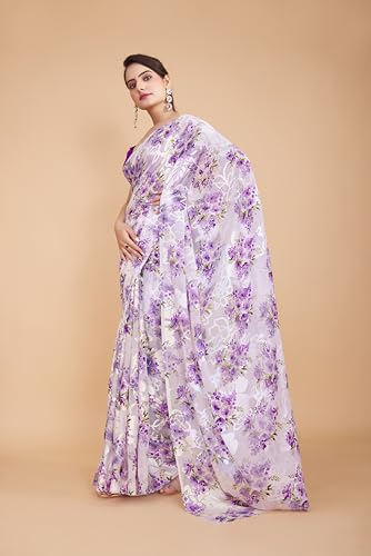 Image of Garden Vareli Summer Roganza Viscose Brasso Floral Print Saree with Unstitched Blouse Piece