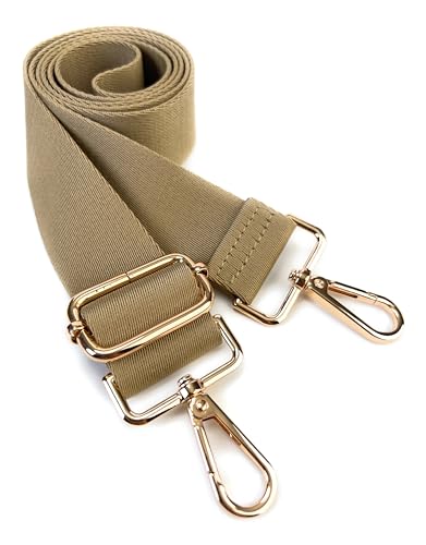 Image of Khaki Purse Strap with Light Gold Hardware 1-1 /2 Inch Wide Solid Color Replacement Crossbody Guitar Style Shoulder Strap for Handbags Totes