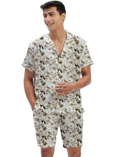 Image of Amazon Brand - Anarva Mens Camouflage Printed Co-ord Set | Half Sleeve Shirt and Shorts Set | Casual Summer Outfit for Beach, Travel, Vacation -