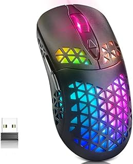 WolfLawS KM-3 Wireless Gaming Mouse, Rechargeable Computer Mouse USB Mice with Honeycomb Shell, 7 Programmed Buttons, 4 Adjustable DPI, BT5.0/ BT3.0/2.4GHz Wireless Mouse for Windows PC Mac