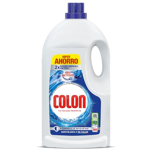 Colon Gel Activo Detergente líquido para lavadora, 100 Dosis = 5 meses y medio de Limpieza y Frescor