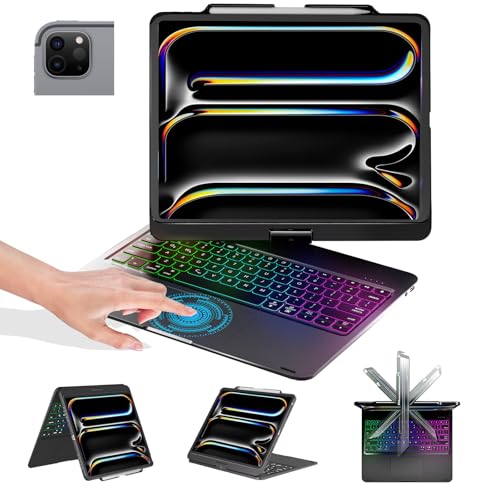 Image of BABG for iPad Air 13 inch(M4 /M3 /M2) case with Keyboard&iPad Pro 13(M5 /M4),360Swivel,7 Use Modes,Rainbow Backlight Keyboard for iPad Pro 12.9(6th /5th /4th /3rd Gen)-Black