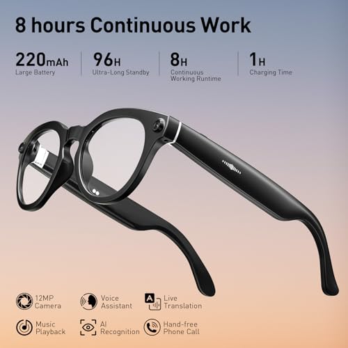 AI Smart Glasses with Camera, 2K Camera Glasses,12MP Video Recording Glasses, Real Time Translation, AI Voice Assistant,Sunglasses with 3 Pack Lenses - Photochromic Lenses,Purple and Blue Lenses - Image 7