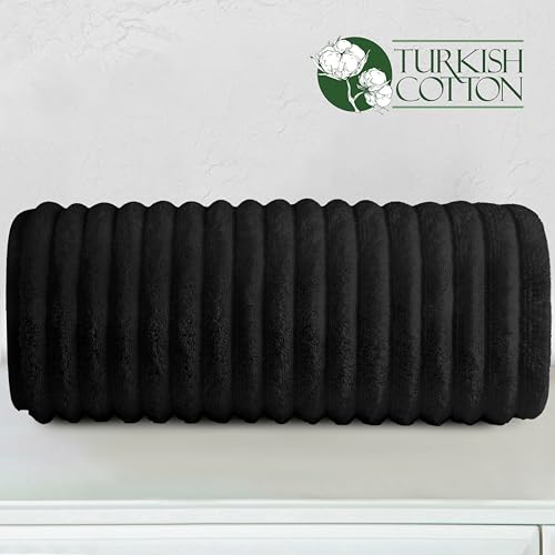 Image of Elegant Comfort 100% Turkish Cotton Corduroy Ribbed Luxury Jumbo Bath Towel Ultra Soft - 35 x 70 Inch - Luxury Spa Premium Hotel Quality Highly Absorbent and Quick Dry Large Bath Towel, Black