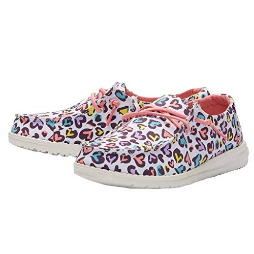 Image of HEYDUDE Girl's Wendy Youth White Leopard Size 4 | Girl's Shoes | Girl's Lace Up Loafers | Comfortable & Light-Weight