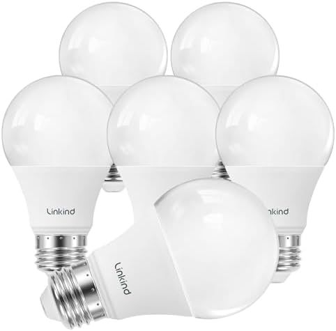 Linkind A19 LED Light Bulbs, 60 Watt Equivalent, 2700K Soft White 6 Packs