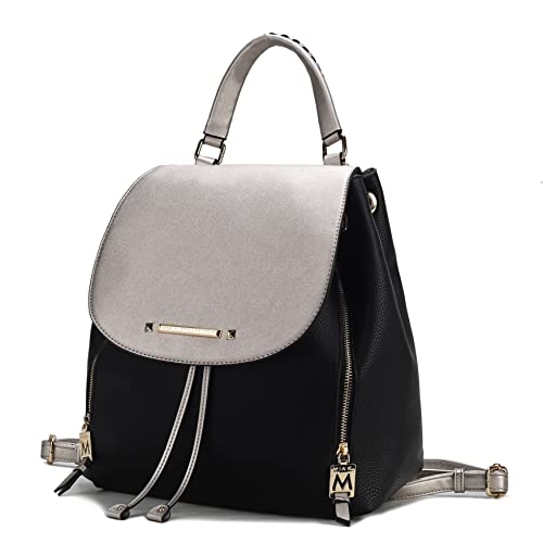 MKF Collection Backpack for Women Vegan Leather Bookbag Top Handle Bag Lady Fashion Pocketbook Travel bag Black Pewter by Mia k