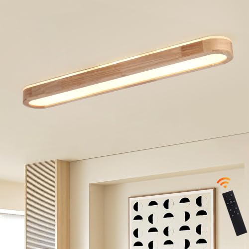 Image of Oninio Wooden LED Ceiling Light 90cm, Dimmable Linear Flush Mount Lamp