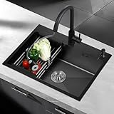 Unterbauspüle Mit Einzelbecken Und Ausziehbarem Wasserhahn, Edelstahlspüle Mit Abtropfkorb, Leicht Zu Reinigen Für Moderne Küchen(72 * 45cm)