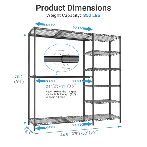 Image of VIPEK X2 Plus Expandable Heavy Duty Clothes Rack, Closet System Black