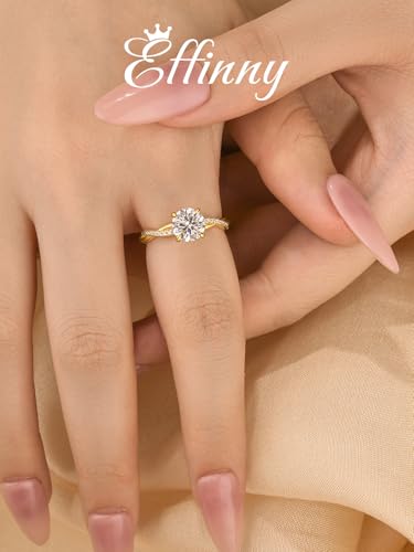 1.25ct Moissanite Engagement Ring,D Color VVS1 Clarity,7mm Round Brilliant Cut,4-Prong Twist Band 14K Yellow Gold Plated 925 Sterling Silver Promise Ring for Wedding,Travel,Daily3