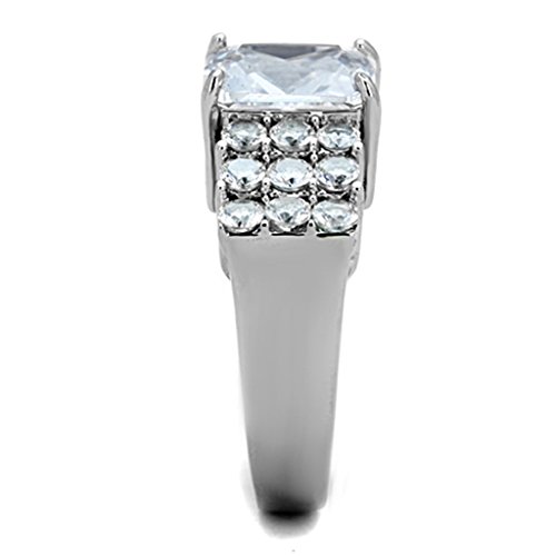Marimor Jewelry Women's Stainless Steel 316 Radiant Cut 4.57 Carat Zirconia Engagement Ring4
