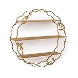 BOOMLATU Elegant Foldable Round Wall-Mounted Shelf with Bird,Butterfly,and Leaf Design – 3-Tier Rustic Metal Floating Shelf for Home Decor and Storage,23.6' H (3-Tier(23.6 x 6.3 x 23.6in))