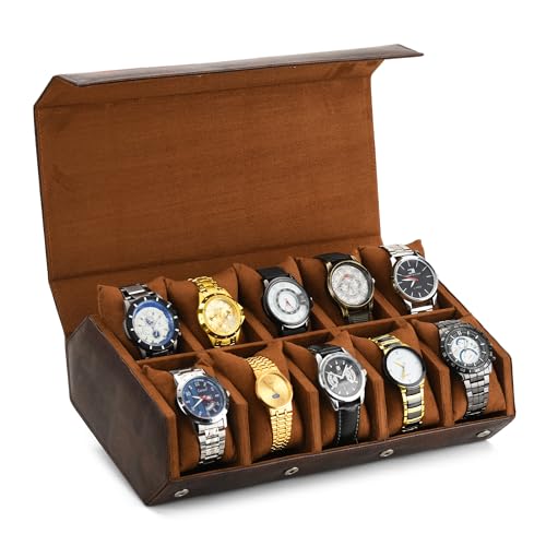 Image of essart 10 Slot Watch Roll Case, Brown