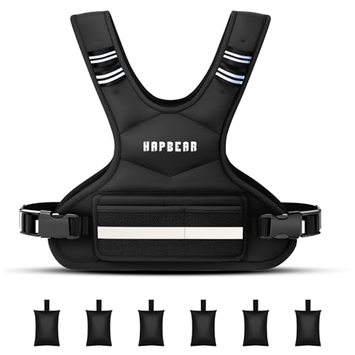 HAPBEAR Giubbotto Zavorrato Regolabile 1,8–4,5 kg, Gilet con Pesi Unisex con 6 Sacchetti in Sabbia di Ferro e Tasca Grande, Ideale per Palestra, Allenamento, Crossfit, Corsa e Fitness