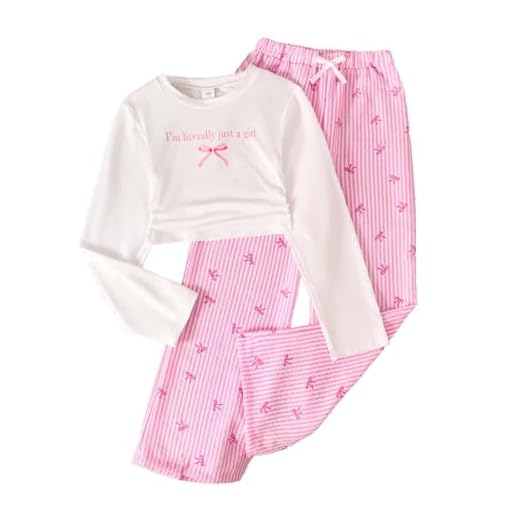 Vuncio Ensemble Hiver Enfant Fille Pantalon Jambe Large Et Haut Tee Shirt Manche Longue Ado Fille Chic Et Elegant Confortable Mignon Leger Casual Loisirs Vacances 8-13 Ans (White, 8-9 Years)